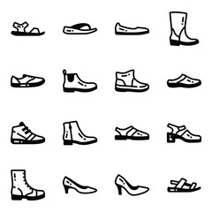 Fototapeta na wymiar Pack of Shoes and Sandals Glyph Icons