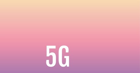 Digitally generated image of 5g text against yellow and pink background