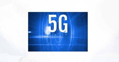 5g text over blue round scanners against white background