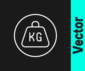 White line Weight icon isolated on black background. Kilogram weight block for weight lifting and scale. Mass symbol. Vector