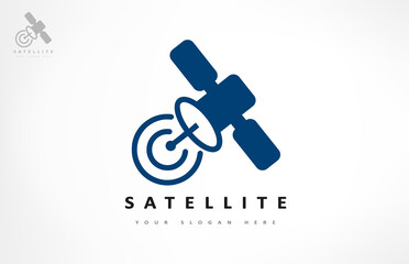 Satellite logo vector design. Reception and transmission of radio signals.