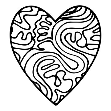 Doodle surreal fantasy heart with waves coloring page for adults. seamless pattern Hand drawn simple illustration.