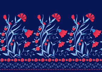 Fototapeta na wymiar Traditional oriental, arabic pattern of blue and red flowers isolated on white background. Vector illustration.