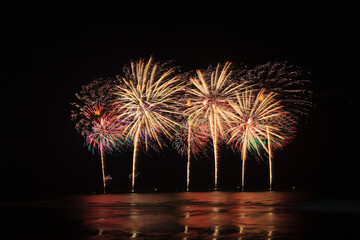 art of fire works in the sea, Thailand - 439860154