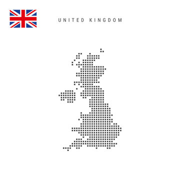 Square Dots Pattern Map Of United Kingdom. British Dotted Pixel Map With Flag. Vector Illustration