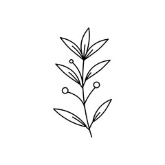 Leaves with Flowers Bouquet Line Art Illustration