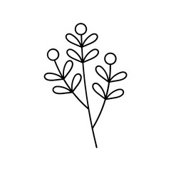 Leaves with Flowers Bouquet Line Art Illustration