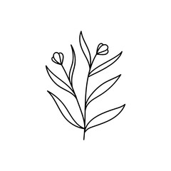 Leaves with Flowers Bouquet Line Art Illustration