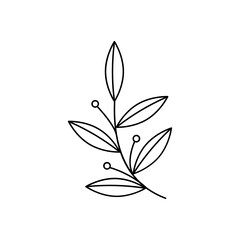 Leaves with Flowers Bouquet Line Art Illustration
