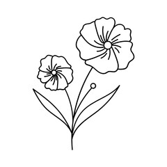 Leaves with Flowers Bouquet Line Art Illustration