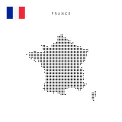 Obraz premium Square dots pattern map of France. French dotted pixel map with flag. Vector illustration