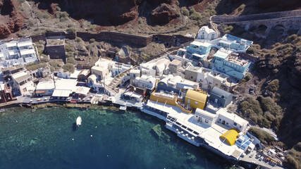 Aegean Sea and Oia village on Santorini, Greece