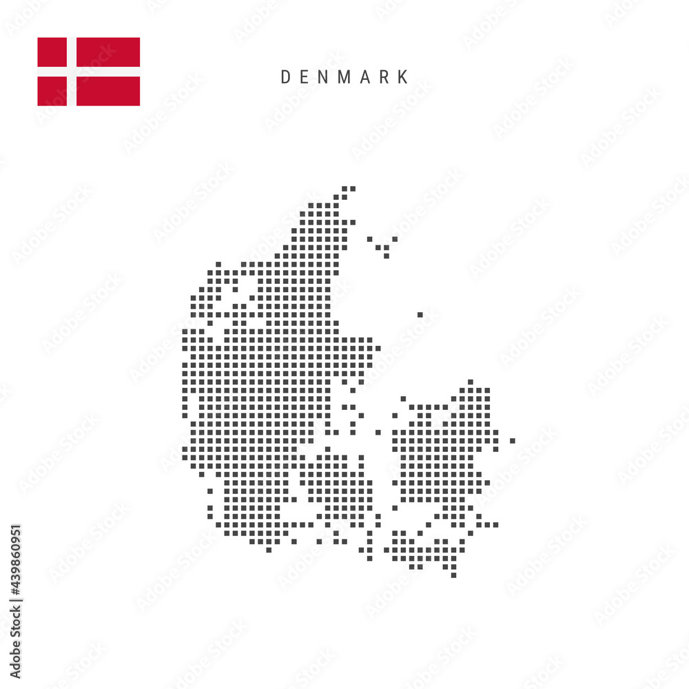 Wall mural square dots pattern map of denmark. danish dotted pixel map with flag. vector illustration