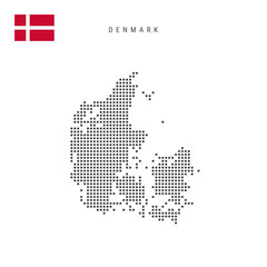 Square dots pattern map of Denmark. Danish dotted pixel map with flag. Vector illustration