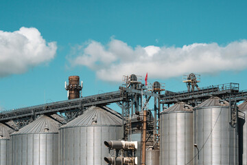 Silver silos on agro-processing and manufacturing plant