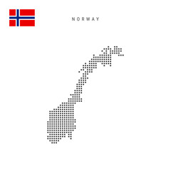 Square dots pattern map of Norway. Norwegian dotted pixel map with flag. Vector illustration
