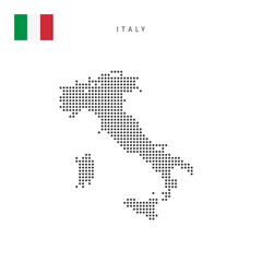 Fototapeta na wymiar Square dots pattern map of Italy. Italian dotted pixel map with flag. Vector illustration