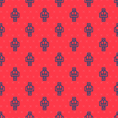 Blue line Attraction carousel icon isolated seamless pattern on red background. Amusement park. Childrens entertainment playground, recreation park. Vector