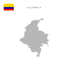 Obraz premium Square dots pattern map of Colombia. Colombian dotted pixel map with flag. Vector illustration