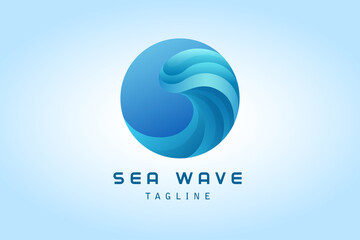 Obraz premium blue circle sea wave gradient logo vector
