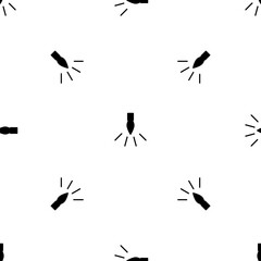 Seamless pattern of repeated black garland light bulb symbols. Elements are evenly spaced and some are rotated. Vector illustration on white background