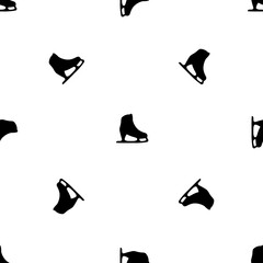 Seamless pattern of repeated black womens ice skates. Elements are evenly spaced and some are rotated. Vector illustration on white background