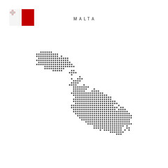 Square dots pattern map of Malta. Maltese dotted pixel map with flag. Vector illustration