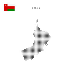 Obraz premium Square dots pattern map of Oman. Omani dotted pixel map with flag. Vector illustration