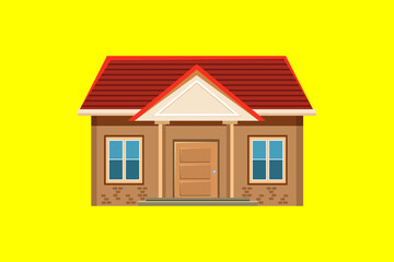 flat houses and buildings isolated on blue background. Front view exterior house with roof. Modern residential. Townhouse building apartment. Facade of the house with doors and windows. 