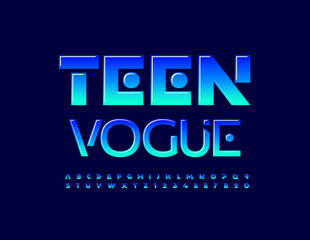 Vector creative template Teen Vogue. Blue gradient Font. Trendy Alphabet Letters and Numbers set