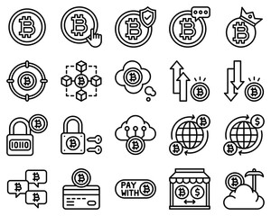 Bitcoin and Cryptocurrency related line icon set