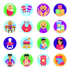 Pack of Child Care Flat Rounded Icons 

