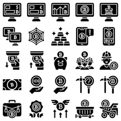 Bitcoin and Cryptocurrency related solid icon set 3