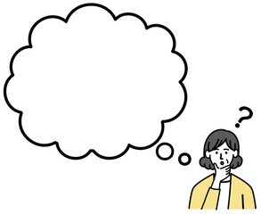 女性　ミドルエイジ 　ベクター　ポップ　考えている　はてな　空欄
