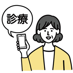 女性　ミドルエイジ 　ベクター　ポップ　診察　携帯電話　スマホ
