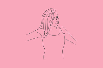 Abstract  hand-drawn line drawing minimal woman portrait and body Vector illustration Contemporary portrait