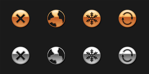 Set X Mark, Cross in circle, Worldwide, Snowflake and Recycle symbol icon. Vector