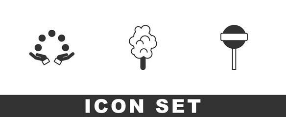 Set Juggling ball, Cotton candy and Lollipop icon. Vector