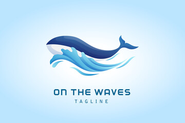 whale fish with wave gradient logo