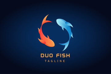 orange blue two fish gradient logo