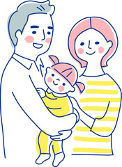 家族　赤ちゃんを抱っこするパパとママ　上半身