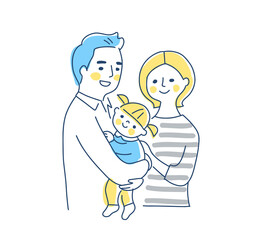 家族　赤ちゃんを抱っこするパパとママ　上半身