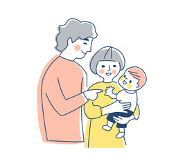 家族　赤ちゃんを抱っこするママとパパ　上半身