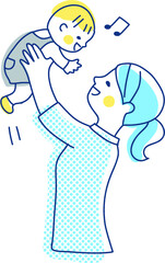 高い高いをして赤ちゃんをあやすママ