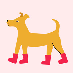 Cute card with dog in boots. Fun print in modern style for nursery, kids clothes, t-shirt and ect.
