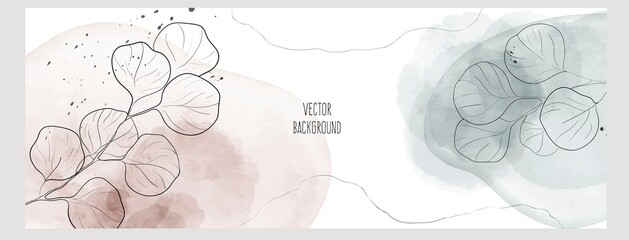 Abstract  universal hand drawn vector background with watercolour and eucalyptus.