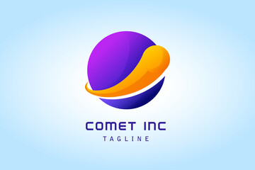 comet with circle planet gradient logo for company © eryusan