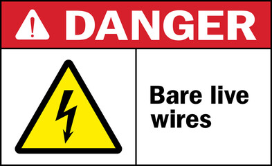Caution Overhead cables sign. Electrical safety signs and symbols.