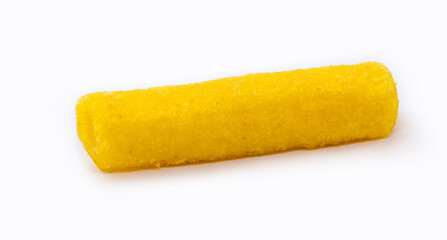 Brazilian snack, called polenta, made with corn and Brazilian cornmeal, isolated white background.