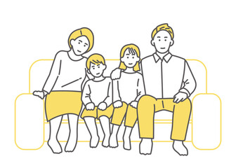 ソファに座る家族の集合写真のイラスト